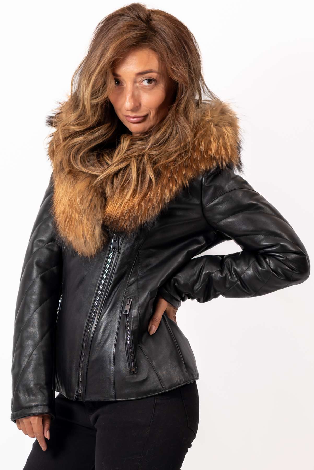 Women's winter leather jacket Andrea Black
