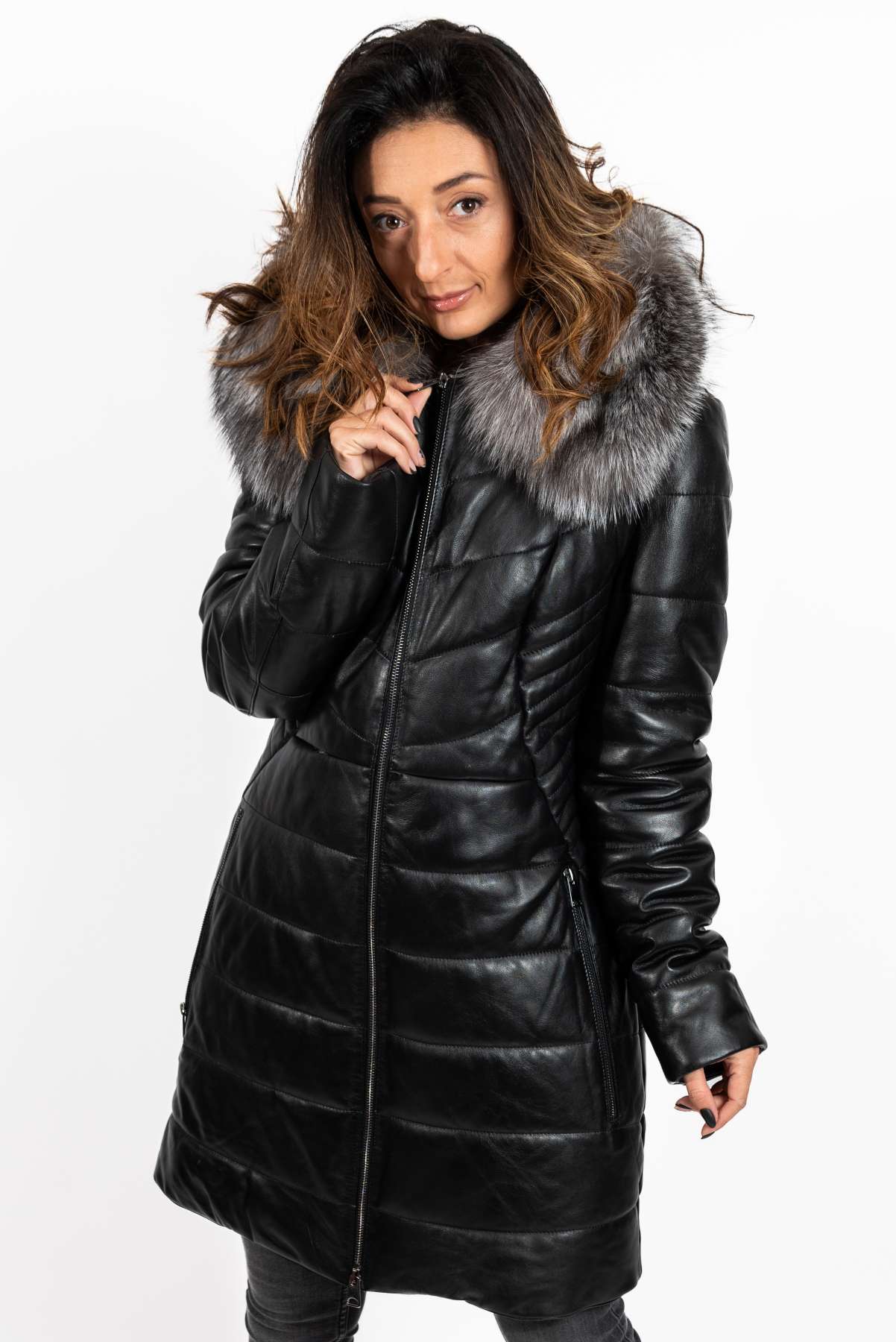 Women's winter leather jacket Teya Black