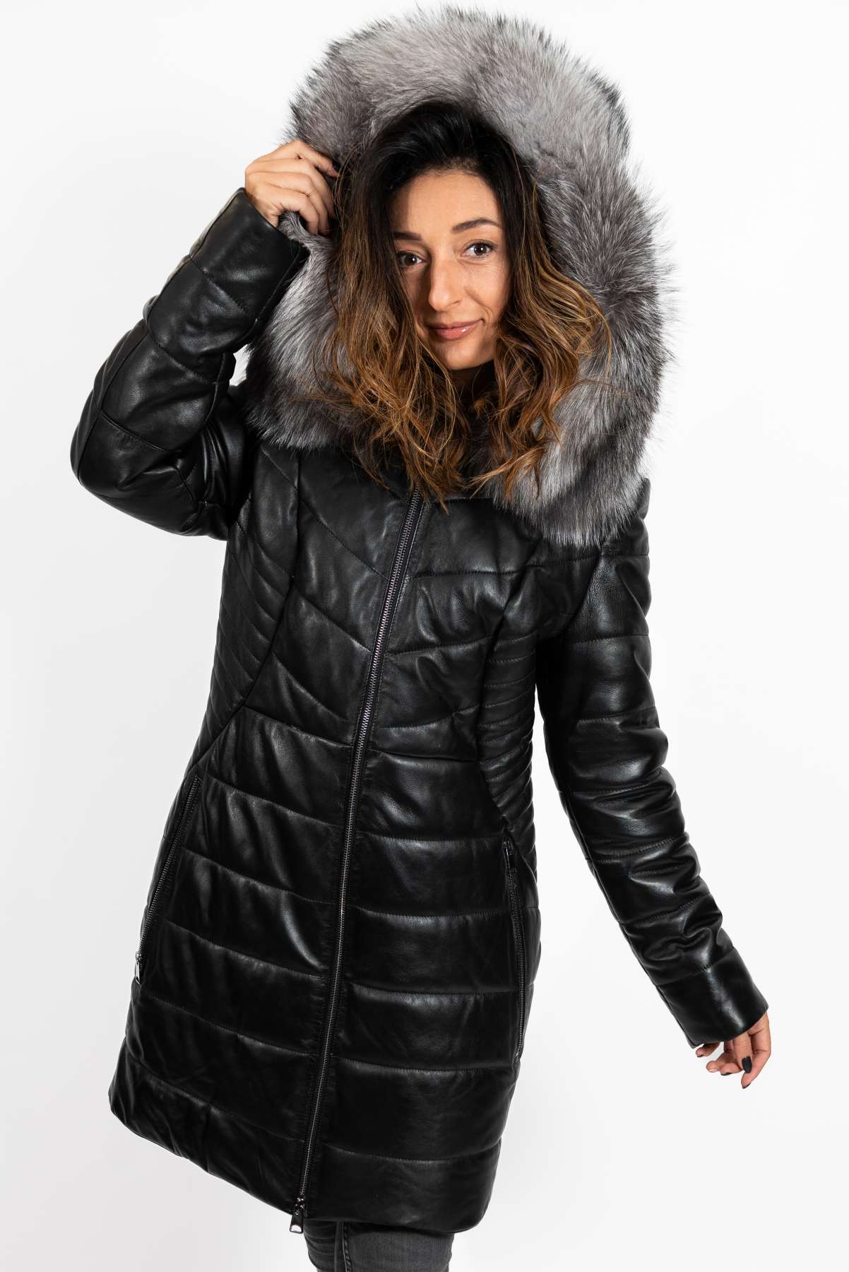 Women's winter leather jacket Teya Black