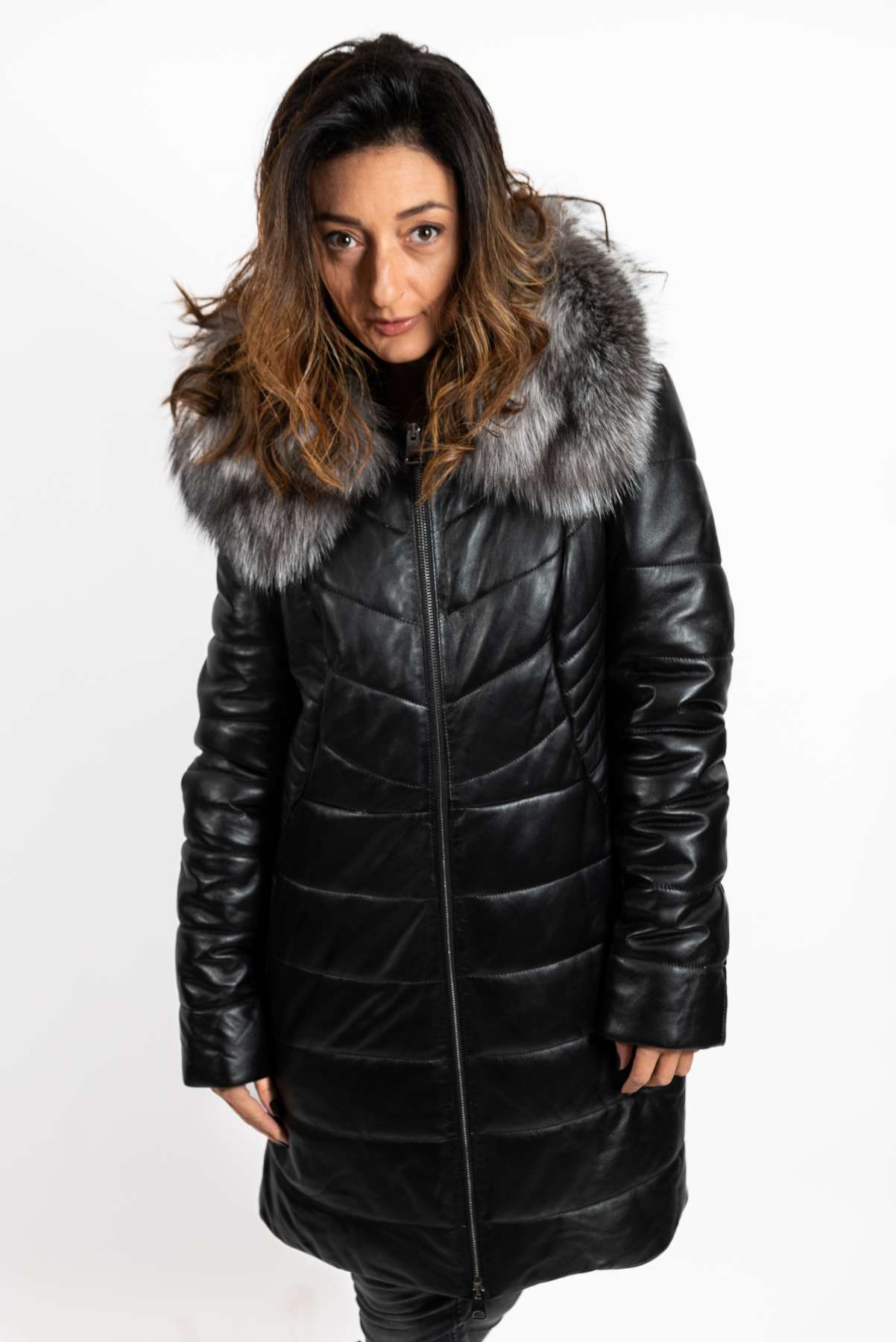 Women's winter leather jacket Teya Black