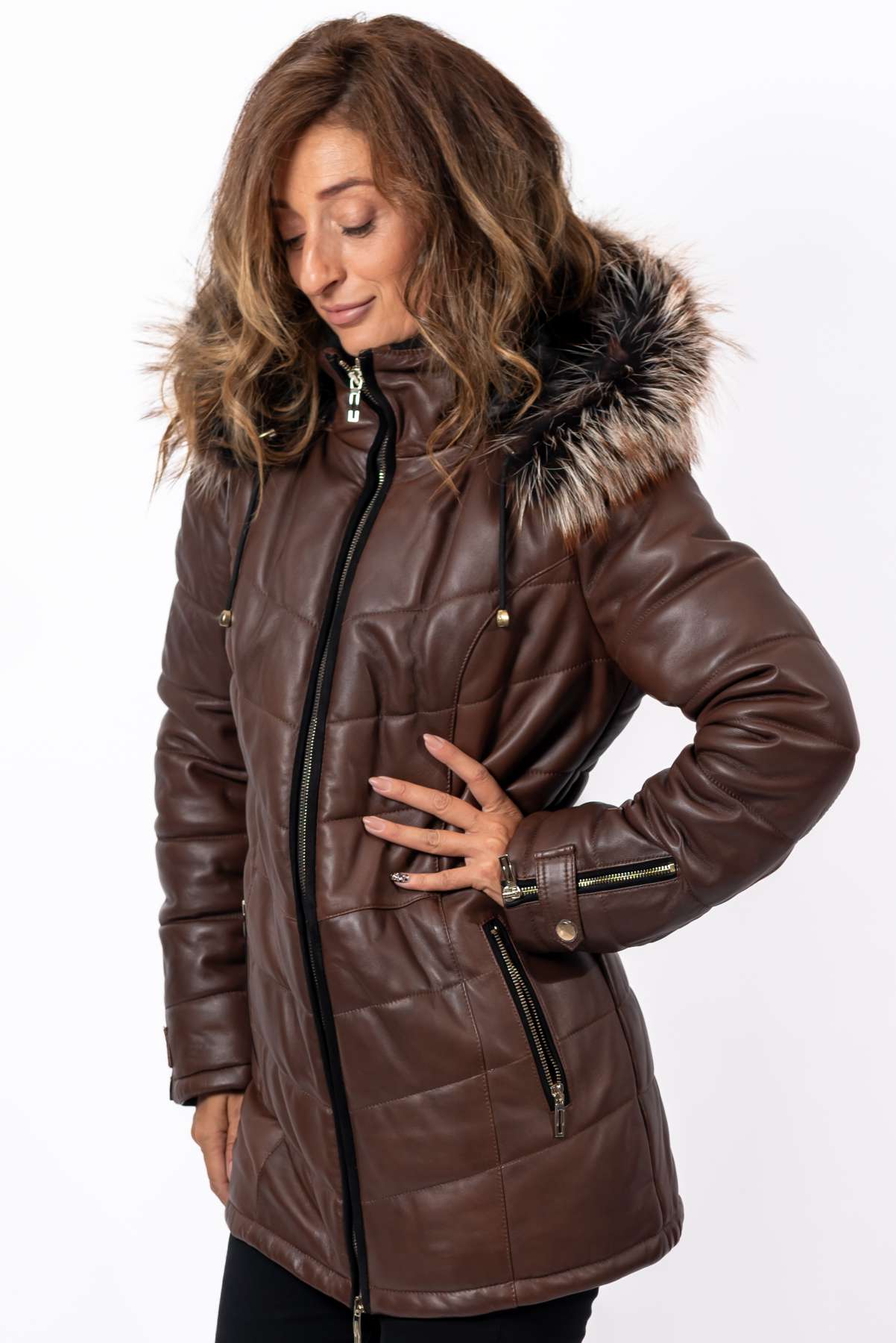 Women's winter leather jacket Daria Brown