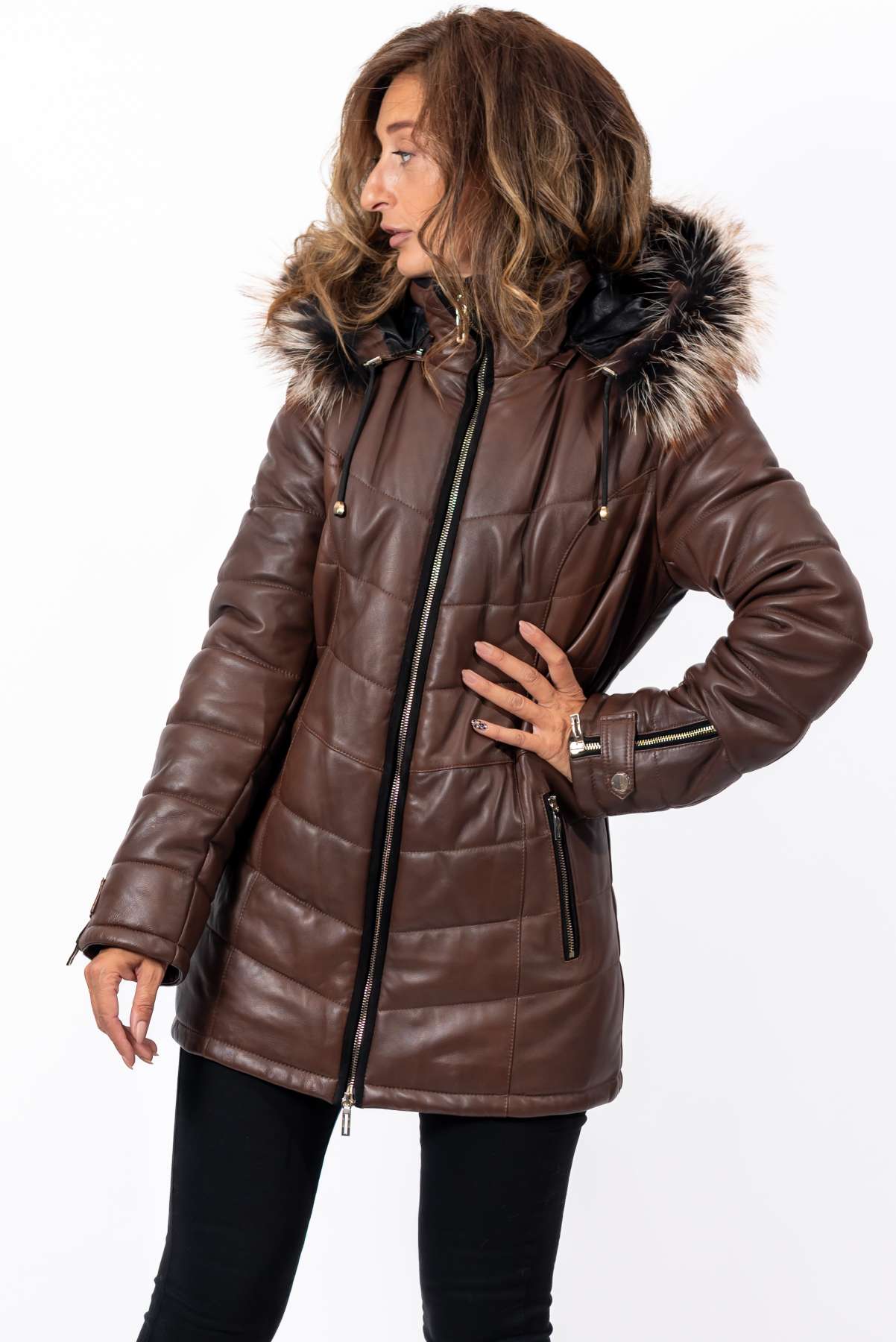 Women's winter leather jacket Daria Brown