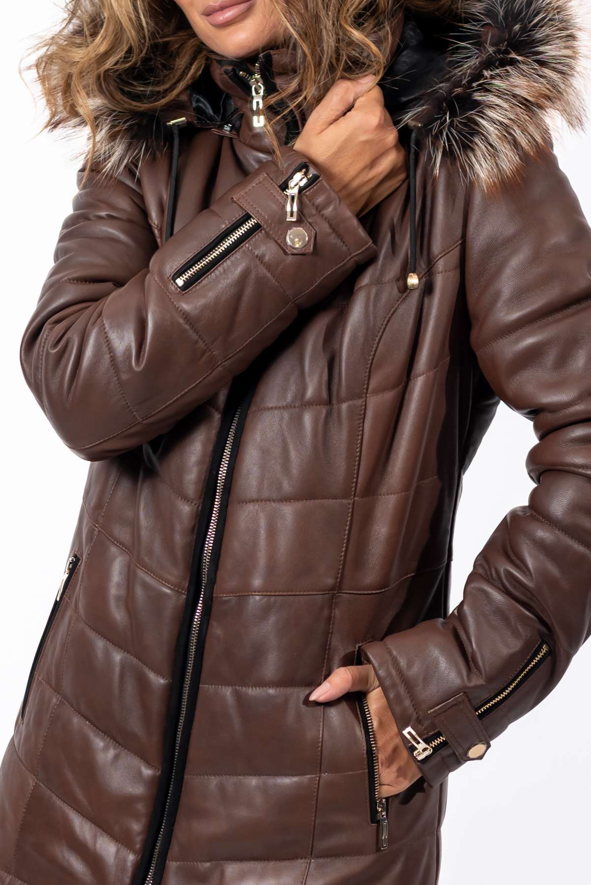 Women's winter leather jacket Daria Brown