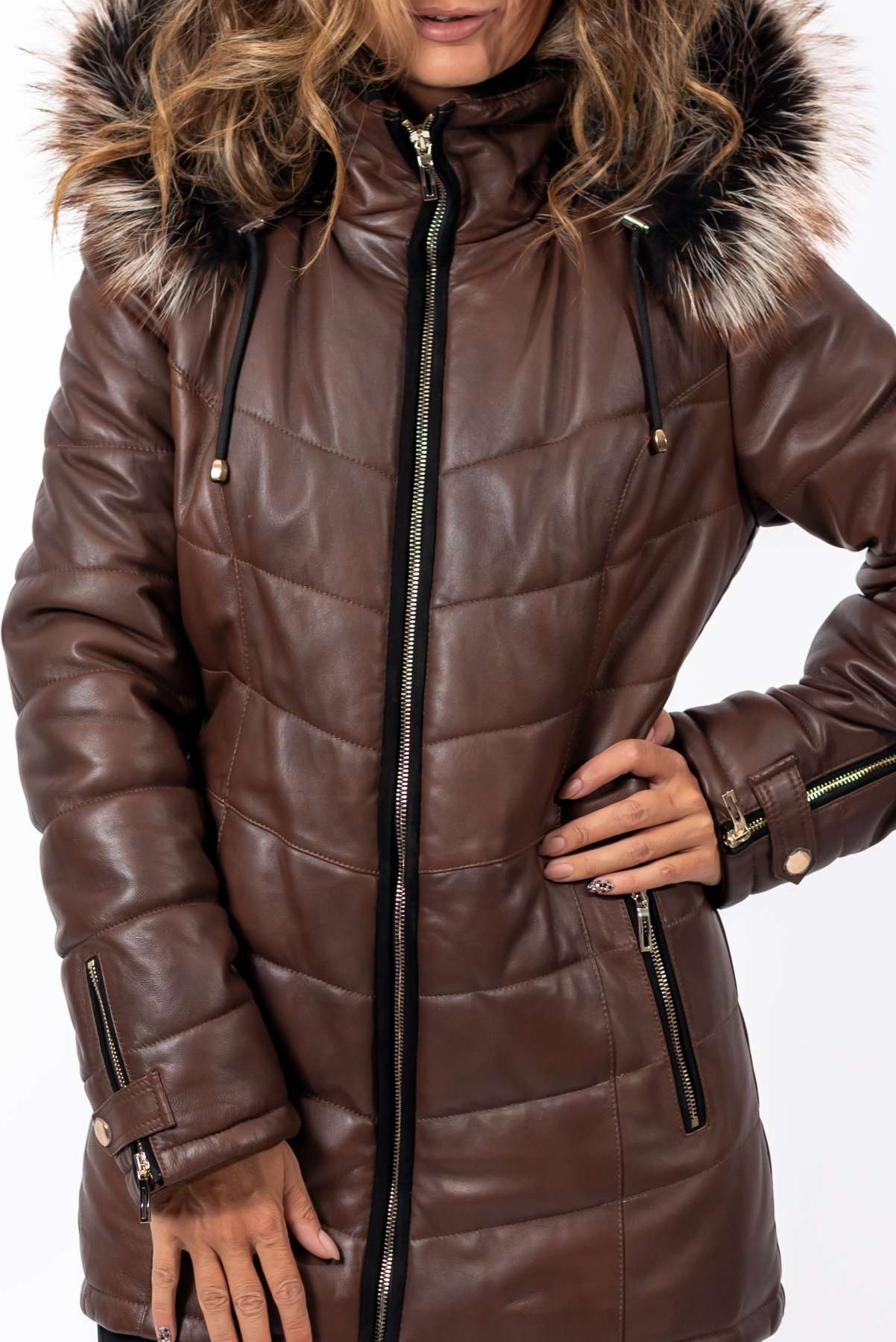 Women's winter leather jacket Daria Brown