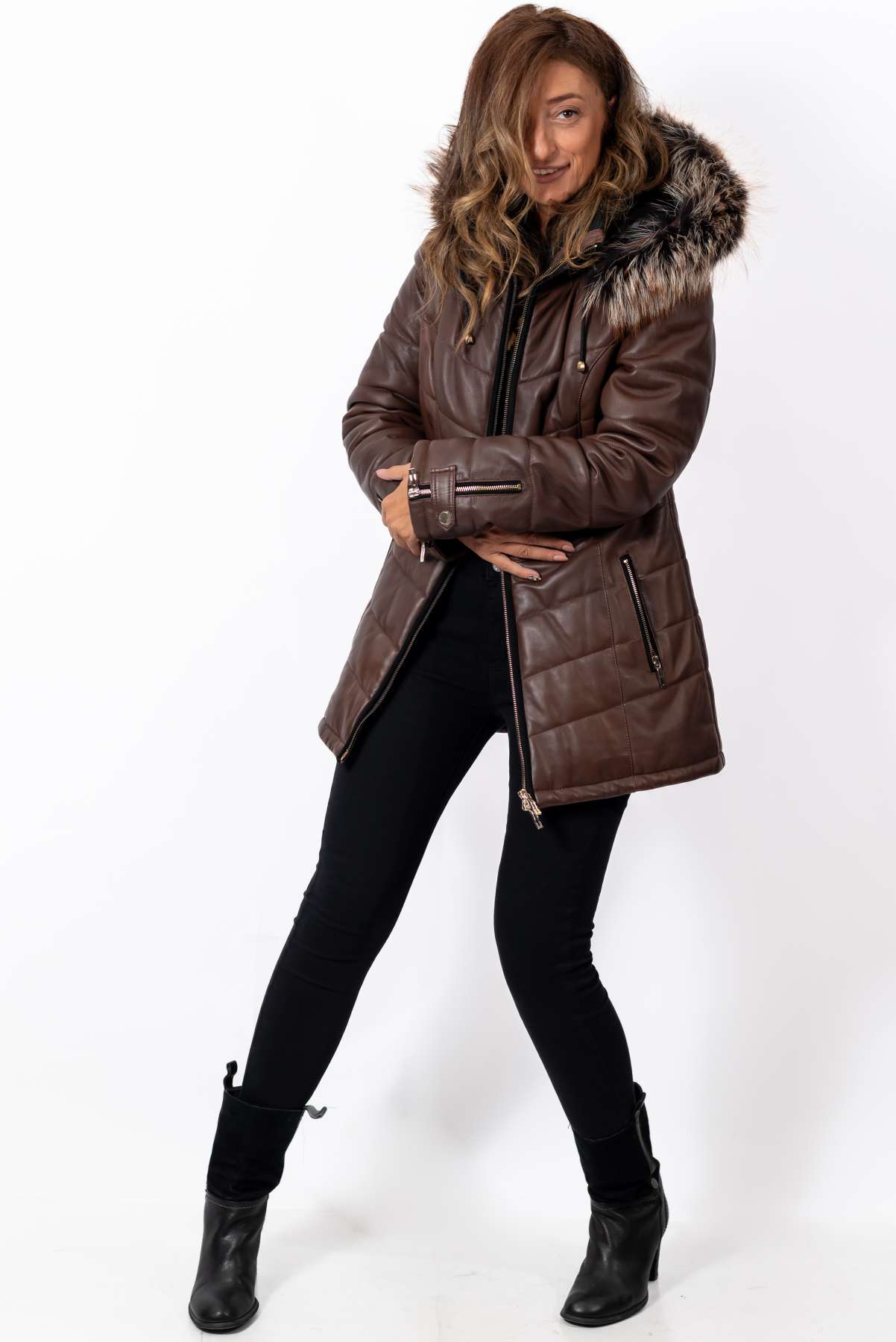 Women's winter leather jacket Daria Brown